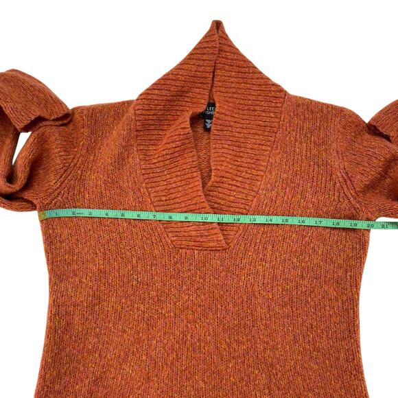 EILEEN FISHER Spice Orange Shawl Collar Merino Wool V-Neck Sweater Size Medium - Picture 8 of 10